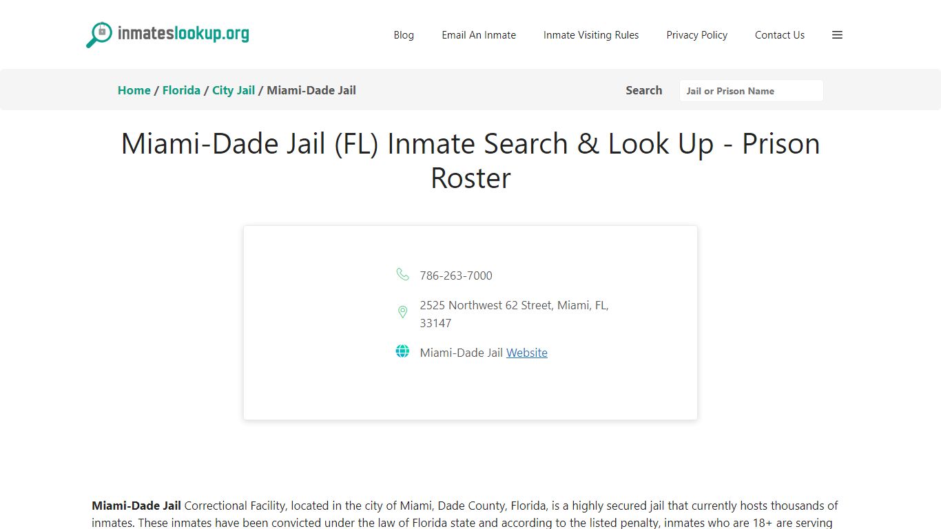 Miami-Dade Jail (FL) Inmate Search & Look Up - Prison Roster